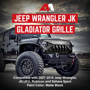 American Modified Gladiator Grille Compatible with Jeep Models 2007 to 2018, Matte Black
