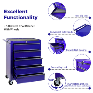 Rolling Metal Tool Chest with 5 Drawers