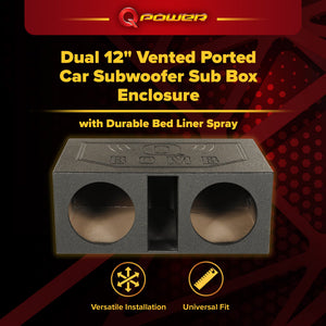QPower QBOMB12VL Dual 12 Inch Vented Ported Car Subwoofer Sub Box Enclosure