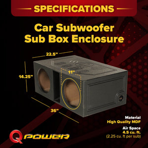 QPower QBOMB12VL Dual 12 Inch Vented Ported Car Subwoofer Sub Box Enclosure