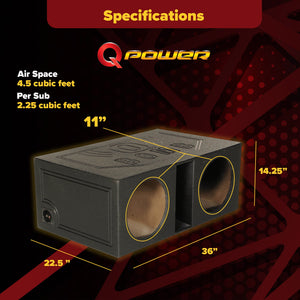 QPower QBOMB12VL Dual 12 Inch Vented Ported Car Subwoofer Sub Box Enclosure