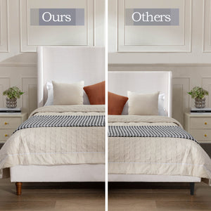 Hayden King Size Upholstered Wingback Bed with Textured Ivory Canvas and Tall 54' Headboard