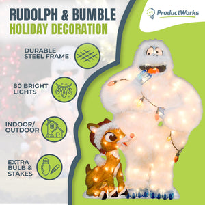 ProductWorks 32" Rudolph & Bumble Pre-Lit Christmas Yard Ornament Holiday Decor