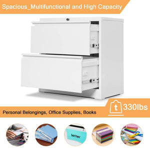 Aobabo 28.25 Inch Locking 2 Drawer Metal Office Storage Filing Cabinet, White