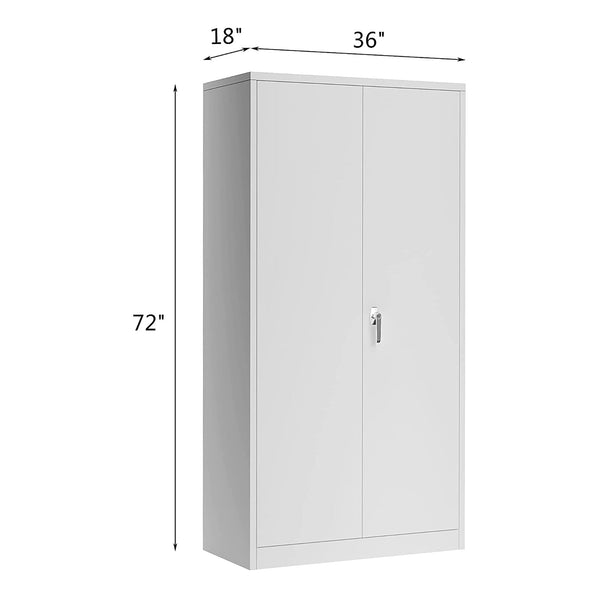 Aobabo 72 Inch Double Door Locking Storage Cabinet with Adjustable Shelves, Gray