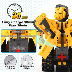 PANLOS 2 in 1 Programmable Remote Control Car Robot Buildable Playset, Yellow