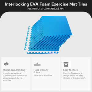 BalanceFrom Fitness 48 Sq Ft Interlocking EVA Foam Exercise Mat Tiles, Blue