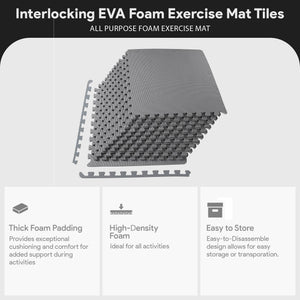 BalanceFrom Fitness 48 Sq Ft Interlocking EVA Foam Exercise Mat Tiles, Gray