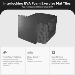 BalanceFrom Fitness 96 Sq Ft Interlocking EVA Foam Exercise Mat Tiles, Black