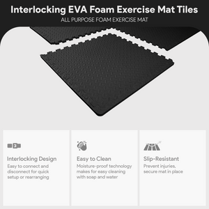 BalanceFrom Fitness 96 Sq Ft Interlocking EVA Foam Exercise Mat Tiles, Black