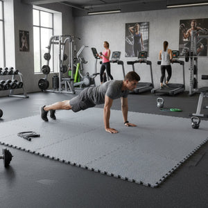 BalanceFrom Fitness 96 Sq Ft Interlocking EVA Foam Exercise Mat Tiles, Gray