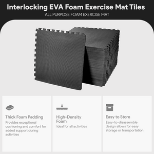 BalanceFrom Fitness 144 Sq Ft Interlocking EVA Foam Exercise Mat Tiles, Black