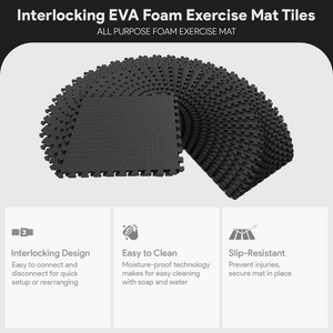 BalanceFrom Fitness 144 Sq Ft Interlocking EVA Foam Exercise Mat Tiles, Black
