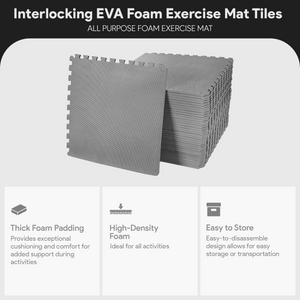 BalanceFrom Fitness 144 Sq Ft Interlocking EVA Foam Exercise Mat Tiles, Gray