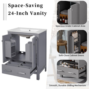 Bathroom Vanity With Integrated Undermount Ceramic Sink, 2 Doors And 1 Drawer, Soft Close Hinges