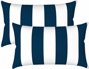 2 Pack Outdoor Lumbar Pillow Covers - Navy Blue/White Striped