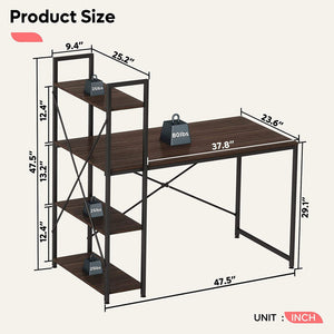 Bestier 47 Inch Computer Writing Desk w/ Storage Shelves for Small Spaces, Brown - TRAPSKI