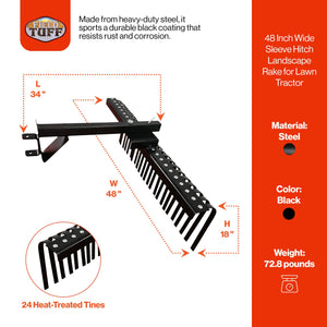 Field Tuff FTF-48SHLR 48 Inch Wide Sleeve Hitch Landscape Rake for Lawn Tractor