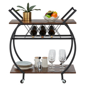 Jomeed Wood and Metal Portable Kitchen Bar or Coffee Cart with Wine Rack, Brown