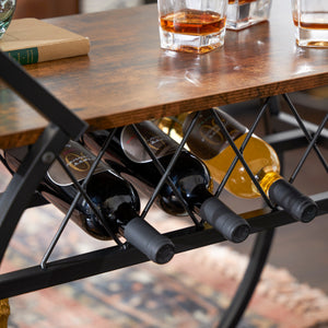 Jomeed Wood and Metal Portable Kitchen Bar or Coffee Cart with Wine Rack, Brown