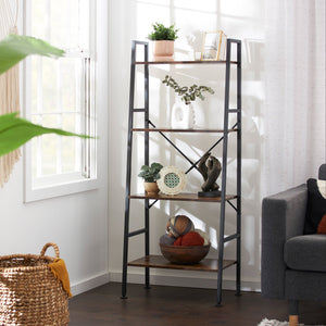 Jomeed Rustic Modern 4 Tier Wood and Steel Bookshelf Storage Organizer Shelf