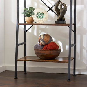 Jomeed Rustic Modern 4 Tier Wood and Steel Bookshelf Storage Organizer Shelf