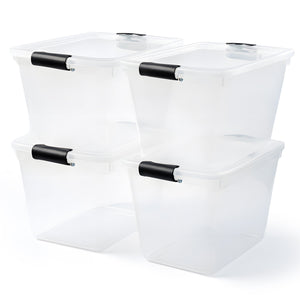 Homz Secure Latch Large Clear Stackable Storage Container Bin, 31 Quart, 4 Count