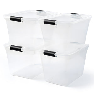 Homz Secure Latch Large Clear Stackable Storage Container Bin, 31 Quart, 4 Count