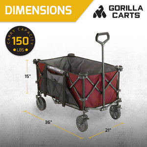 Gorilla Carts 7 Cubic Feet Foldable Utility Beach Wagon with Oversized Bed, Red - TRAPSKI
