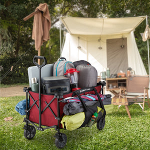 Gorilla Carts 7 Cubic Feet Foldable Utility Beach Wagon with Oversized Bed, Red - TRAPSKI