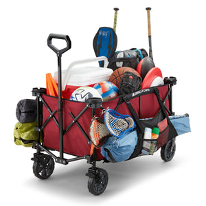 Gorilla Carts 7 Cubic Feet Foldable Utility Beach Wagon with Oversized Bed, Red - TRAPSKI
