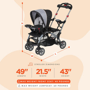 Baby Trend Sit N' Stand Foldable Front and Rear Seat Ultra Stroller, Phantom