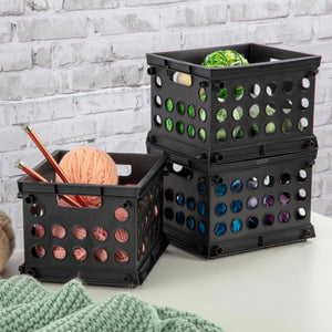 Sterilite Mini Crate, Stackable Plastic Storage Bin with Handles, Black, 24 Pack