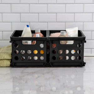 Sterilite Mini Crate, Stackable Plastic Storage Bin with Handles, Black, 24 Pack