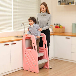 SDADI PLT01PK Children's Plastic Learning Stool with 3 Adjustable Heights, Pink - TRAPSKI