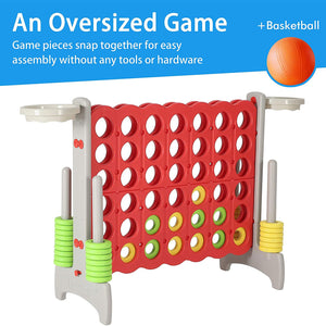 SDADI Giant 33 Inch 4-In-A-Row Game and Basketball Game for Kids, Gray and Red