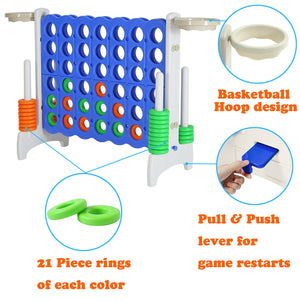 SDADI Giant 33 Inch 4-In-A-Row Game and Basketball Game for Kids, Gray and Blue