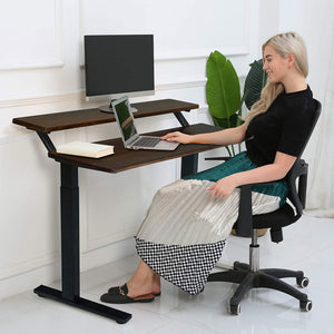 SDADI Adjustable Height Steel Frame 2 Tier Standing Desk w/ Crank, Light Grain - TRAPSKI