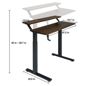 SDADI Adjustable Height Steel Frame 2 Tier Standing Desk w/ Crank, Light Grain