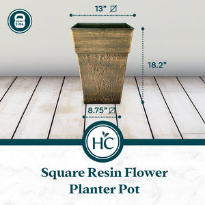 The HC Companies Avino 13 Inch Square Resin Flower Planter Pot, Celtic Bronze - TRAPSKI