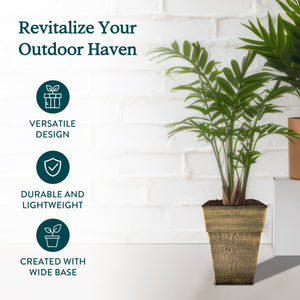 The HC Companies Avino 13 Inch Square Resin Flower Planter Pot, Celtic Bronze - TRAPSKI