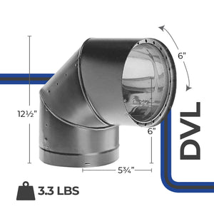 DuraVent DVL 6DVL-E90 Galvanized Double Wall Stove Pipe 90 Degree Elbow, Black