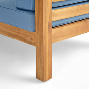 Oana Outdoor Wooden Sectional Set With Cushions, Blue