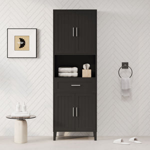 Freestanding Tall Bathroom Cabinet With Soft Close Doors And Adjustable Shelves