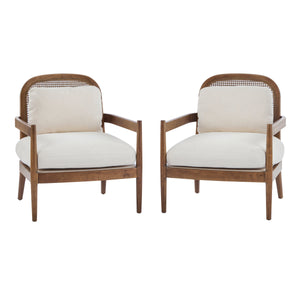 Elliston Rattan Backrest Solid Wood Accent Chair with Cushions - Set of 2