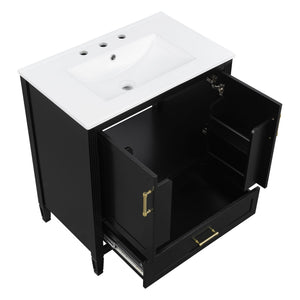 Elegant Fluted Bathroom Vanity With Sink, Soft Close Doors & Drawer