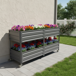 Dual Tier Elevated Metal Raised Garden Bed with Lockable Wheels