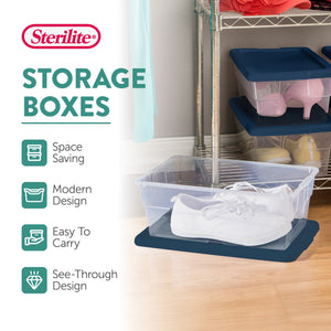 Sterilite Stackable 6 Qt Storage Box Container, Clear, Marine Blue Lid (60 Pack)