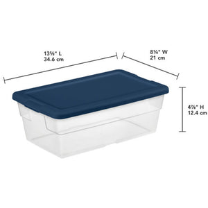 Sterilite Stackable 6 Qt Storage Box Container, Clear, Marine Blue Lid (30 Pack)