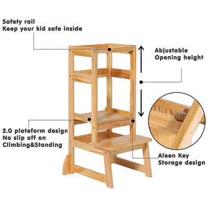 SDADI LT05N Mother's Helper Adjustable Height Kids Kitchen Step Stool, Natural - TRAPSKI